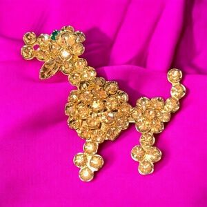 Vintage Large Brown Poodle Rhinestone Gold Tone Brooch